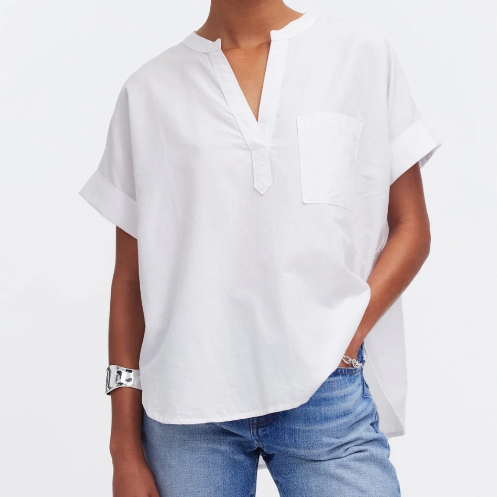 Lakeline Popover Shirttail Top High Low Short Sleeve NWT